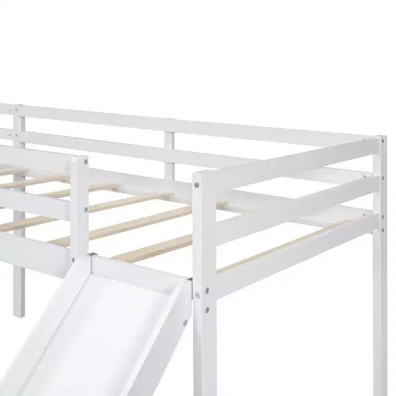 Lit superposé double en bois de taille simple avec toboggan, lit mezzanine en forme de L