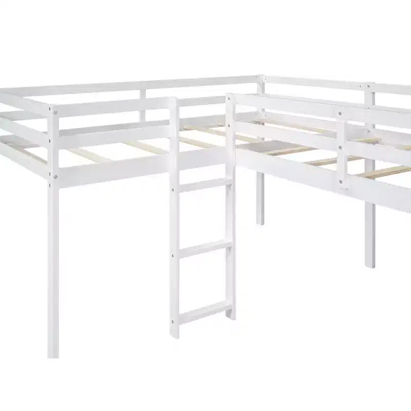 Lit superposé double en bois de taille simple avec toboggan, lit mezzanine en forme de L