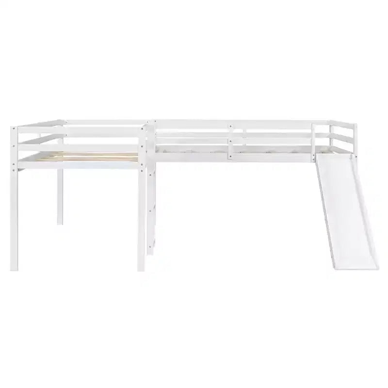 Lit superposé double en bois de taille simple avec toboggan, lit mezzanine en forme de L