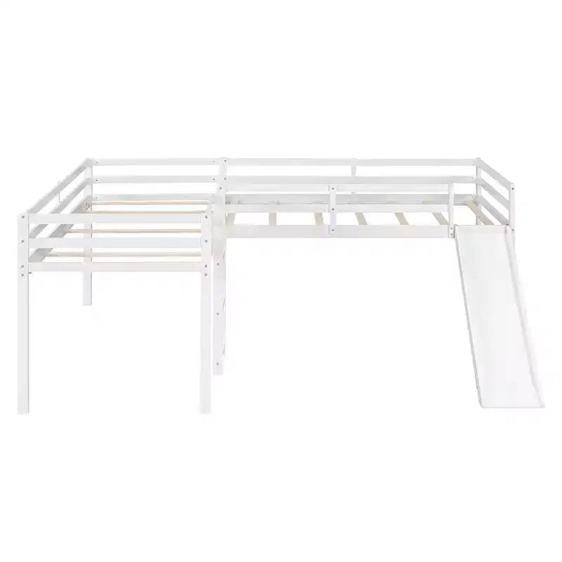 Lit superposé double en bois de taille simple avec toboggan, lit mezzanine en forme de L