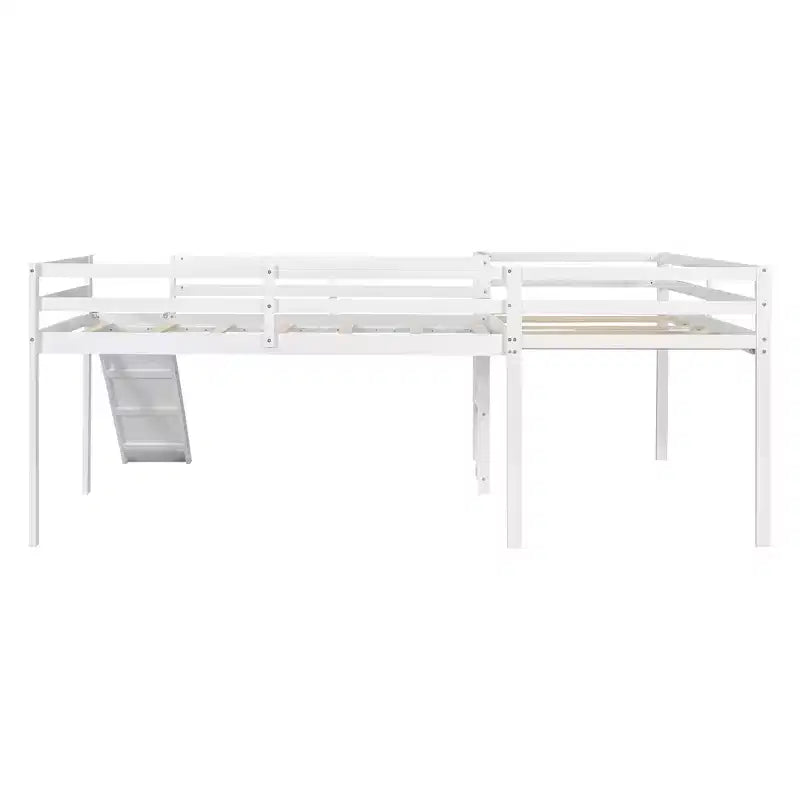 Lit superposé double en bois de taille simple avec toboggan, lit mezzanine en forme de L