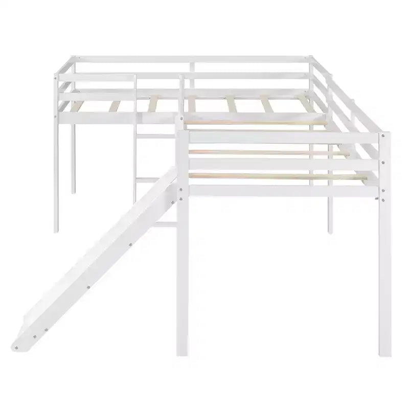 Lit superposé double en bois de taille simple avec toboggan, lit mezzanine en forme de L