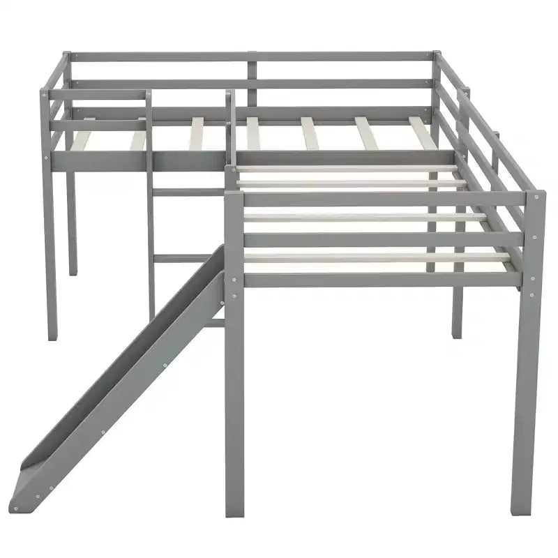 Lit superposé double en bois de taille simple avec toboggan, lit mezzanine en forme de L