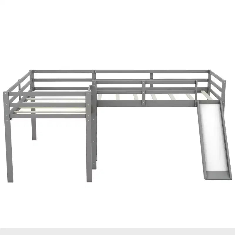 Lit superposé double en bois de taille simple avec toboggan, lit mezzanine en forme de L