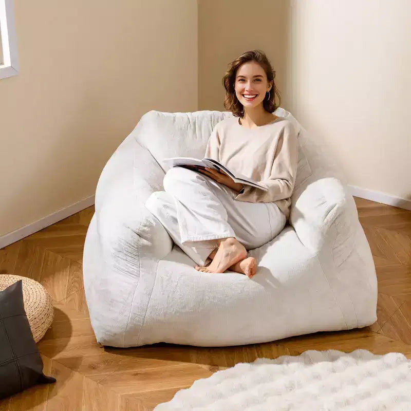 Fauteuil Poire pour Adultes Canapé Paresseux en Peluche avec Housse en Velours Ultra-Doux Beige