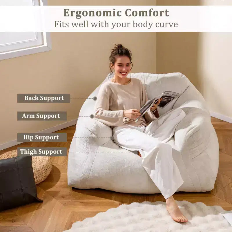 Fauteuil Poire pour Adultes Canapé Paresseux en Peluche avec Housse en Velours Ultra-Doux Beige
