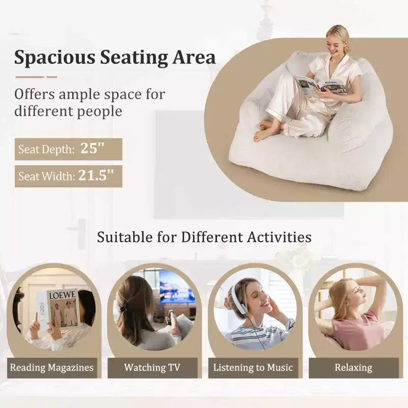 Fauteuil Poire pour Adultes Canapé Paresseux en Peluche avec Housse en Velours Ultra-Doux Beige