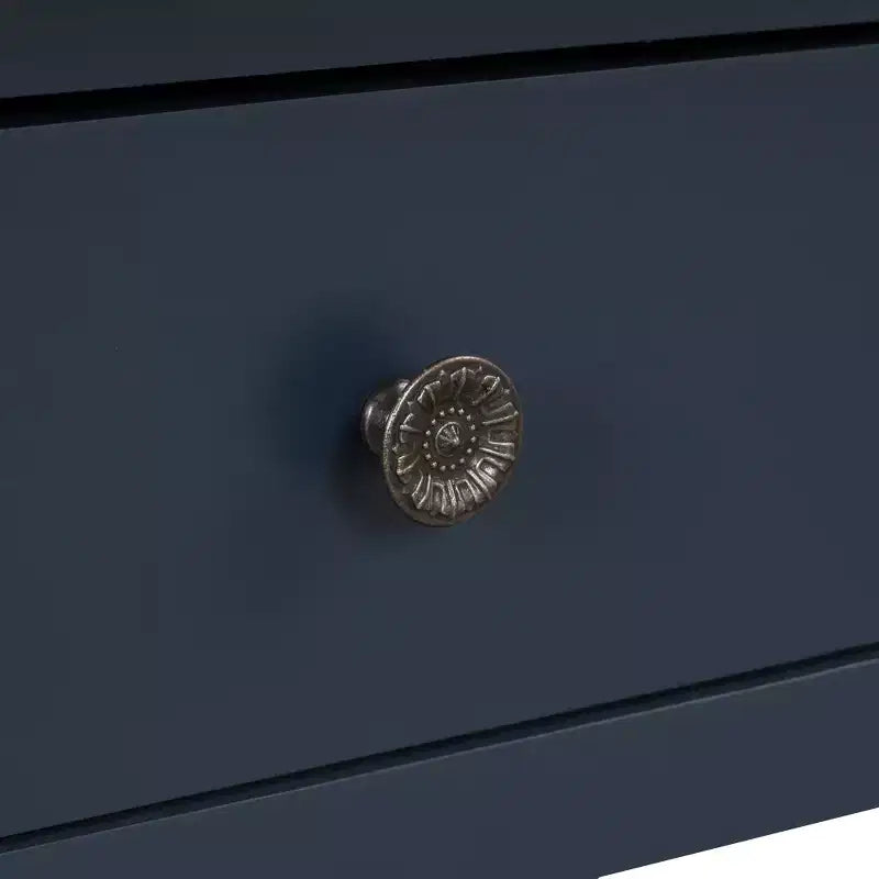 Table console à plateau en bois massif de 48 pouces avec 3 tiroirs de rangement et 2 étagères, bleu