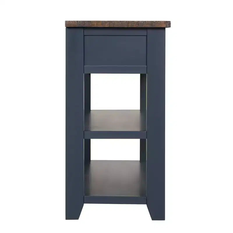 Table console à plateau en bois massif de 48 pouces avec 3 tiroirs de rangement et 2 étagères, bleu