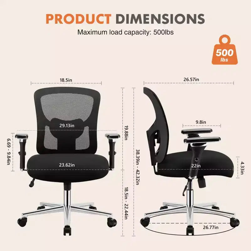 Chaise de bureau pivotante ergonomique moderne en maille avec accoudoirs et soutien lombaire