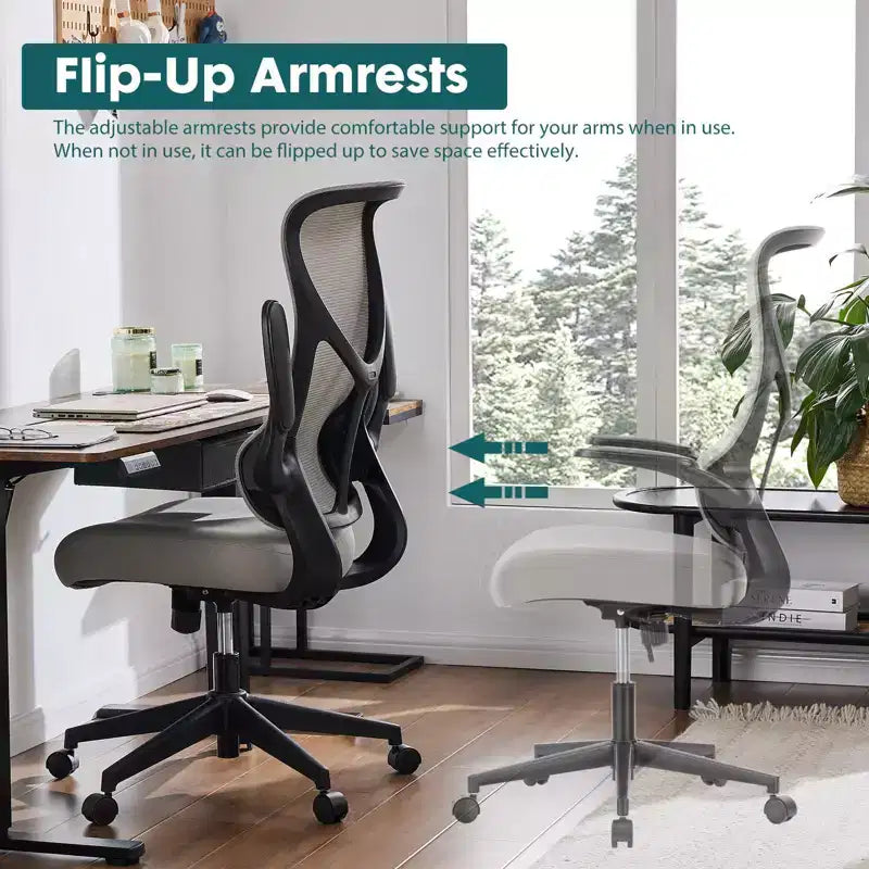Chaise de bureau pivotante ergonomique moderne en maille avec accoudoirs et soutien lombaire