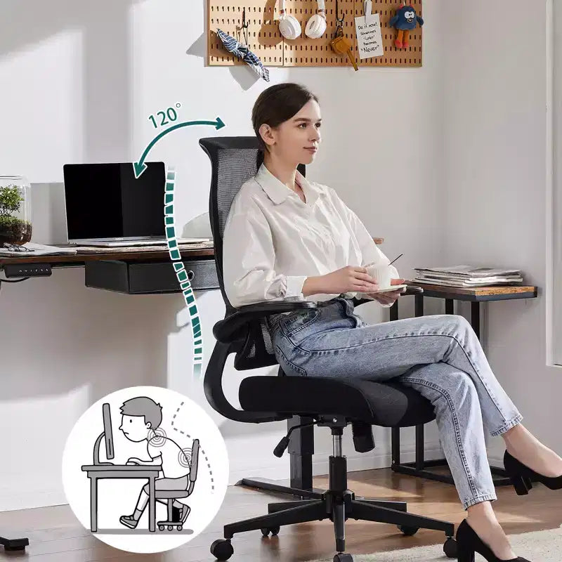 Chaise de bureau pivotante ergonomique moderne en maille avec accoudoirs et soutien lombaire