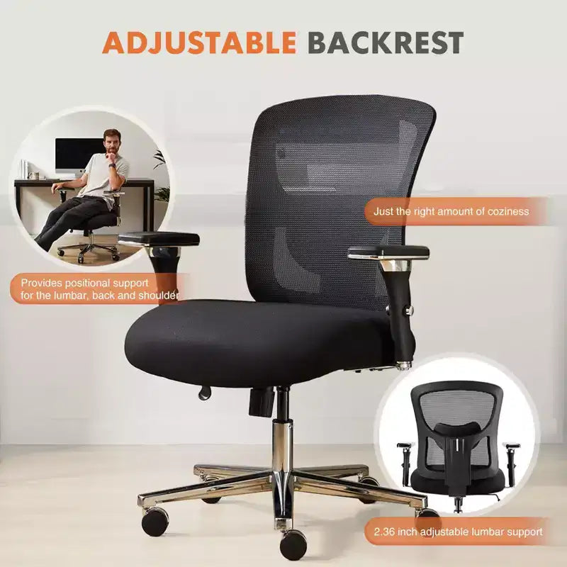 Chaise de bureau pivotante ergonomique moderne en maille avec accoudoirs et soutien lombaire
