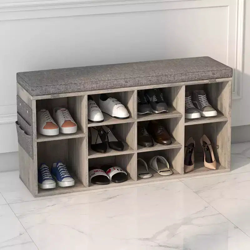 Banc à chaussures, banc à chaussures 10 casiers avec coussin, meuble à chaussures avec étagères réglables