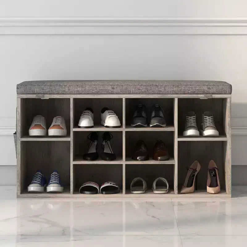 Banc à chaussures, banc à chaussures 10 casiers avec coussin, meuble à chaussures avec étagères réglables