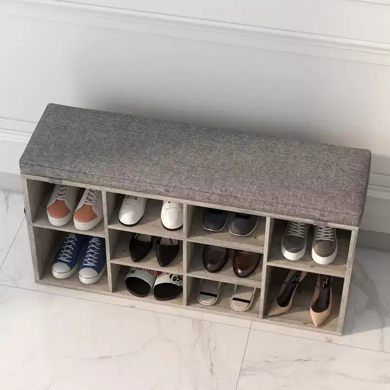 Banc à chaussures, banc à chaussures 10 casiers avec coussin, meuble à chaussures avec étagères réglables