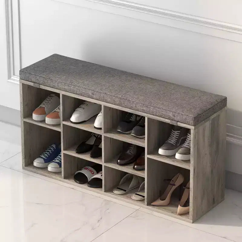 Banc à chaussures, banc à chaussures 10 casiers avec coussin, meuble à chaussures avec étagères réglables