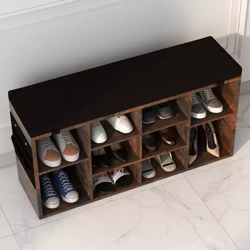 Banc à chaussures, banc à chaussures 10 casiers avec coussin, meuble à chaussures avec étagères réglables