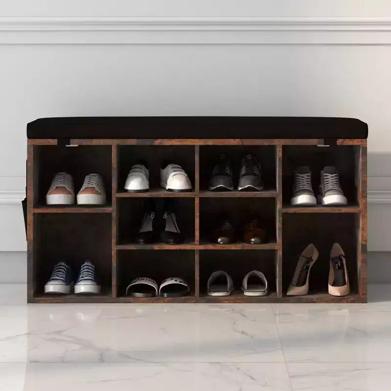 Banc à chaussures, banc à chaussures 10 casiers avec coussin, meuble à chaussures avec étagères réglables
