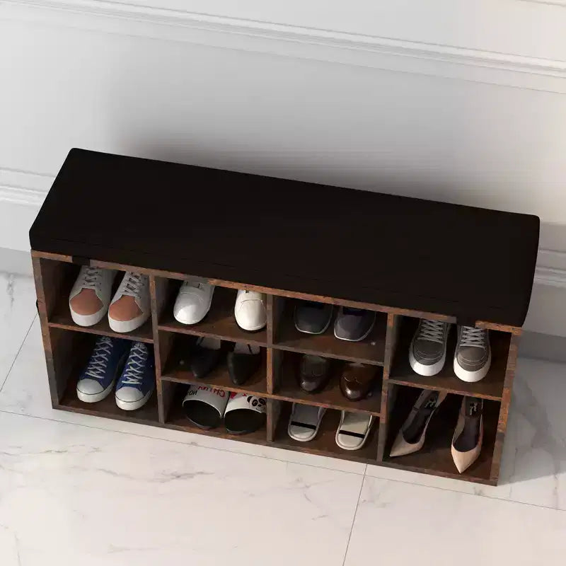 Banc à chaussures, banc à chaussures 10 casiers avec coussin, meuble à chaussures avec étagères réglables