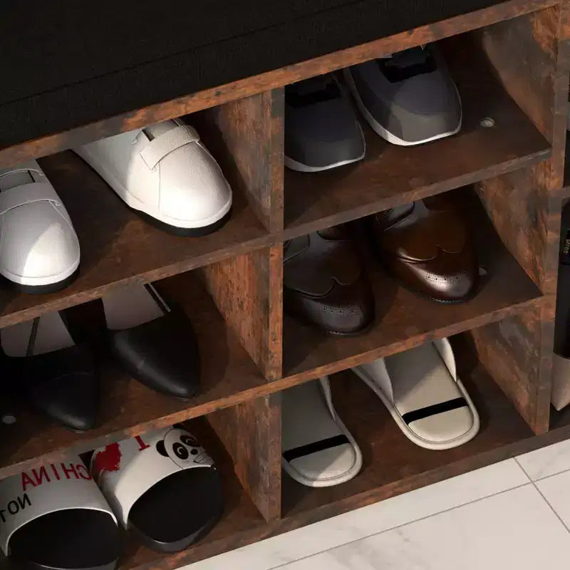 Banc à chaussures, banc à chaussures 10 casiers avec coussin, meuble à chaussures avec étagères réglables