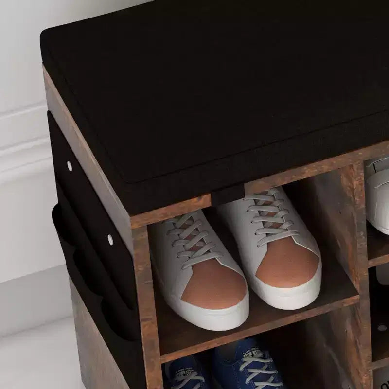 Banc à chaussures, banc à chaussures 10 casiers avec coussin, meuble à chaussures avec étagères réglables