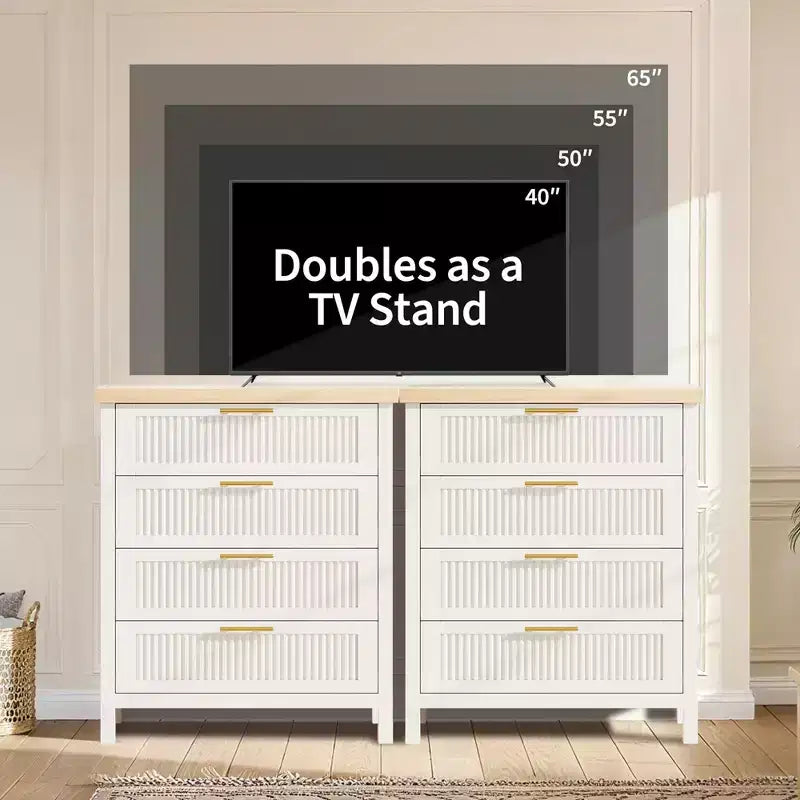 Commode haute de 89,9 cm pour chambre à coucher, avec 4 tiroirs cannelés et armoire de rangement pour vêtements