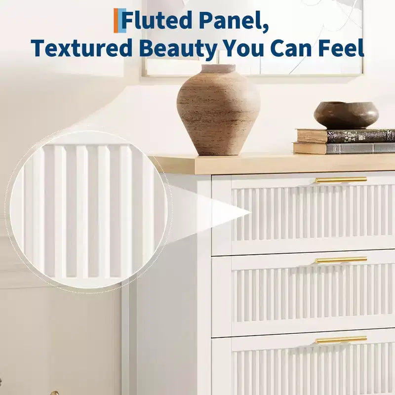 Commode haute de 89,9 cm pour chambre à coucher, avec 4 tiroirs cannelés et armoire de rangement pour vêtements