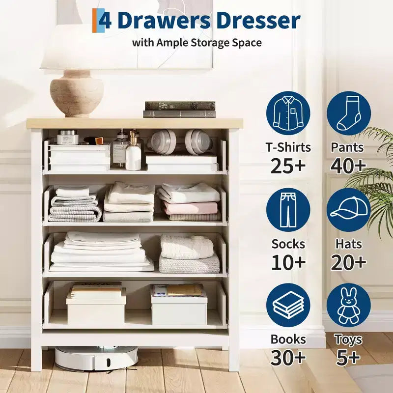 Commode haute de 89,9 cm pour chambre à coucher, avec 4 tiroirs cannelés et armoire de rangement pour vêtements
