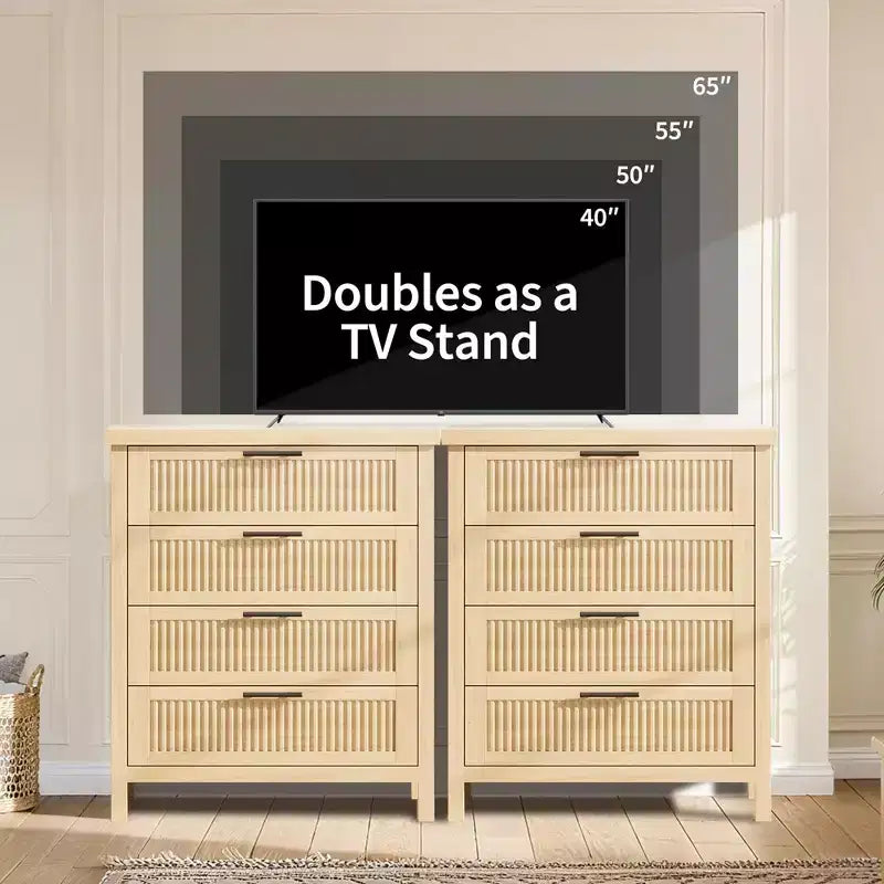 Commode haute de 89,9 cm pour chambre à coucher, avec 4 tiroirs cannelés et armoire de rangement pour vêtements