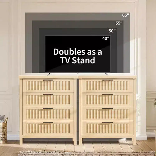 Commode haute de 89,9 cm pour chambre à coucher, avec 4 tiroirs cannelés et armoire de rangement pour vêtements