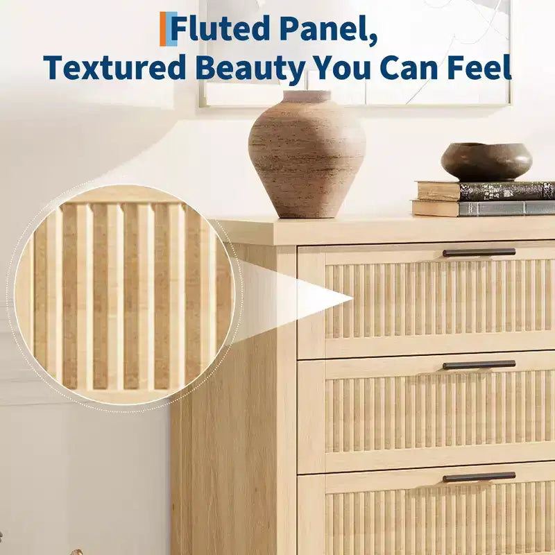 Commode haute de 89,9 cm pour chambre à coucher, avec 4 tiroirs cannelés et armoire de rangement pour vêtements