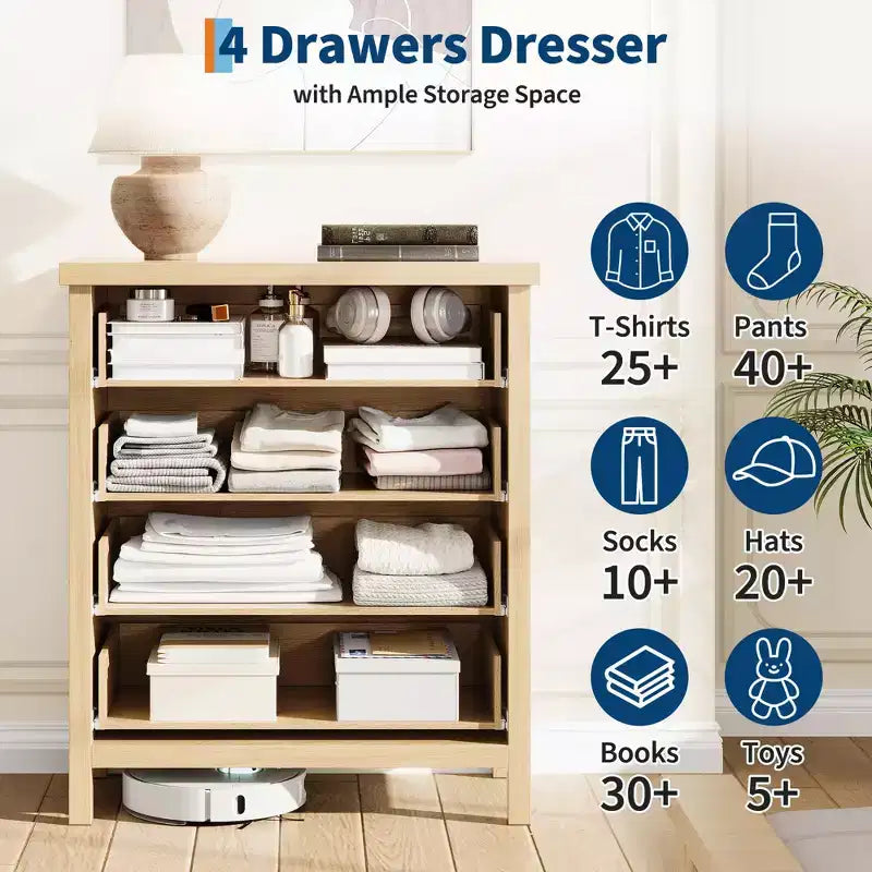 Commode haute de 89,9 cm pour chambre à coucher, avec 4 tiroirs cannelés et armoire de rangement pour vêtements