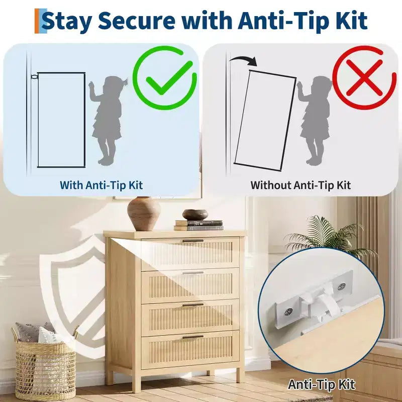 Commode haute de 89,9 cm pour chambre à coucher, avec 4 tiroirs cannelés et armoire de rangement pour vêtements