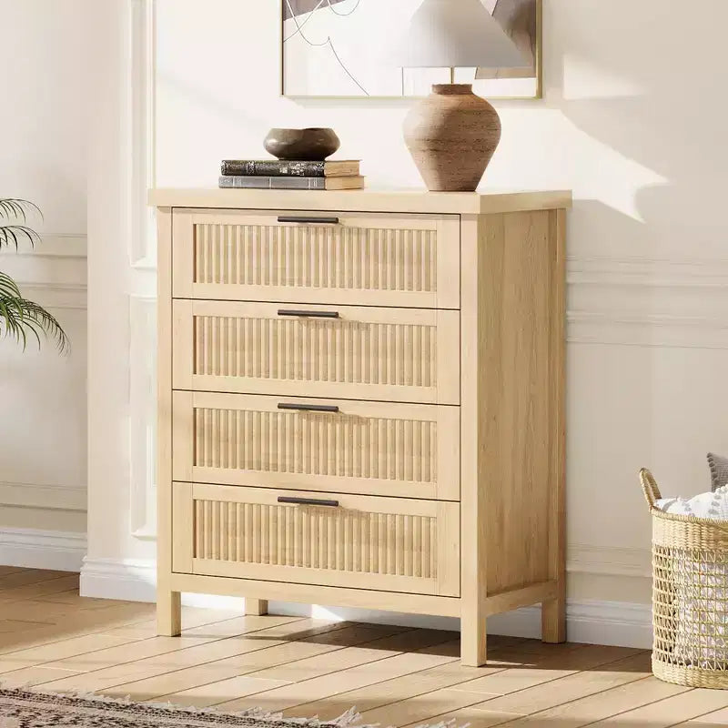 GustoWave 35.4 Tall Dresser for Bedroom,with 4 Fluted Dressers Chest with Clothes Storage Cabinet,Drawer Organizer for Bedroom,Living Room