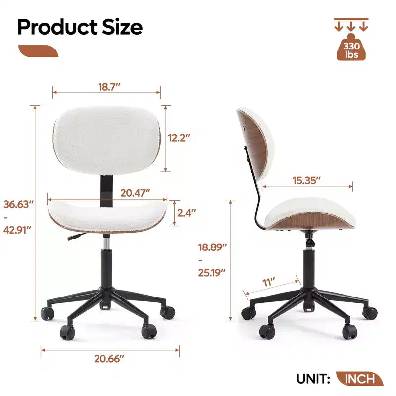 Chaise de bureau à roulettes ergonomique sans accoudoirs pour la maison, siège confortable avec support lombaire