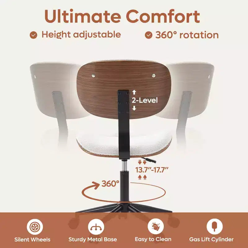 Chaise de bureau à roulettes ergonomique sans accoudoirs pour la maison, siège confortable avec support lombaire