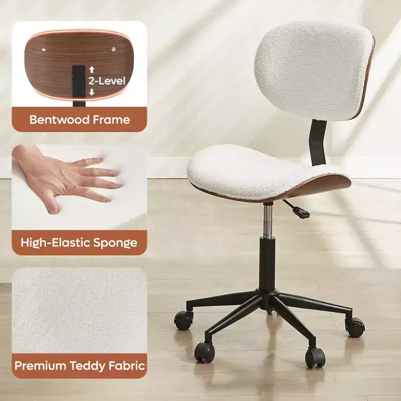 Chaise de bureau à roulettes ergonomique sans accoudoirs pour la maison, siège confortable avec support lombaire