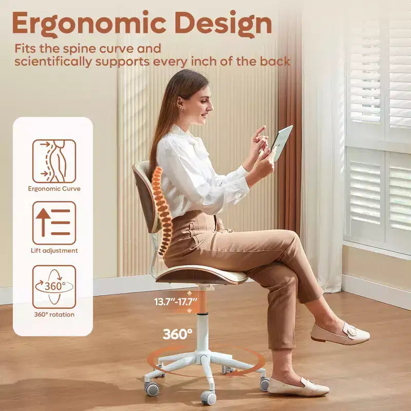 Chaise de bureau à roulettes ergonomique sans accoudoirs pour la maison, siège confortable avec support lombaire