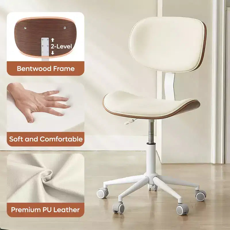 Chaise de bureau à roulettes ergonomique sans accoudoirs pour la maison, siège confortable avec support lombaire
