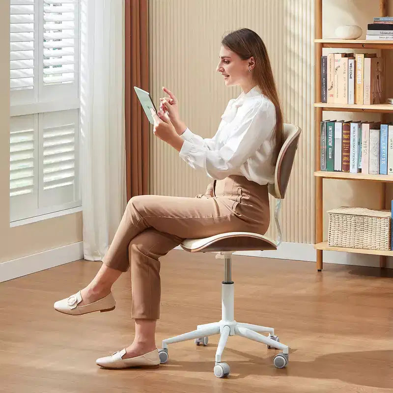 Chaise de bureau à roulettes ergonomique sans accoudoirs pour la maison, siège confortable avec support lombaire