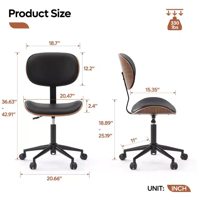 Chaise de bureau à roulettes ergonomique sans accoudoirs pour la maison, siège confortable avec support lombaire