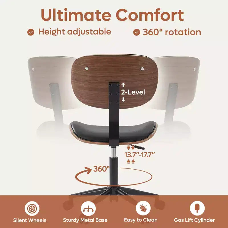 Chaise de bureau à roulettes ergonomique sans accoudoirs pour la maison, siège confortable avec support lombaire