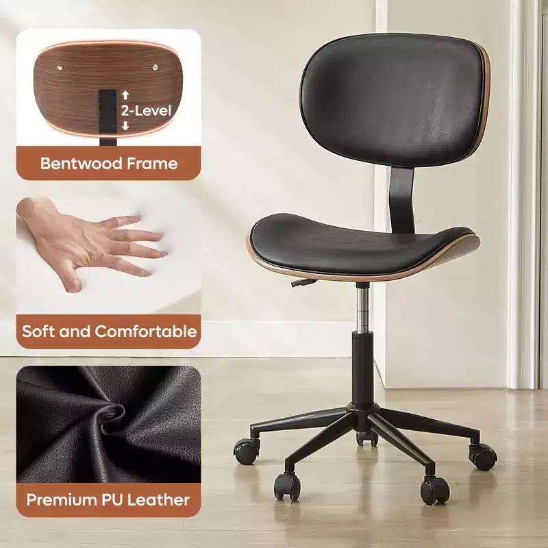 Chaise de bureau à roulettes ergonomique sans accoudoirs pour la maison, siège confortable avec support lombaire