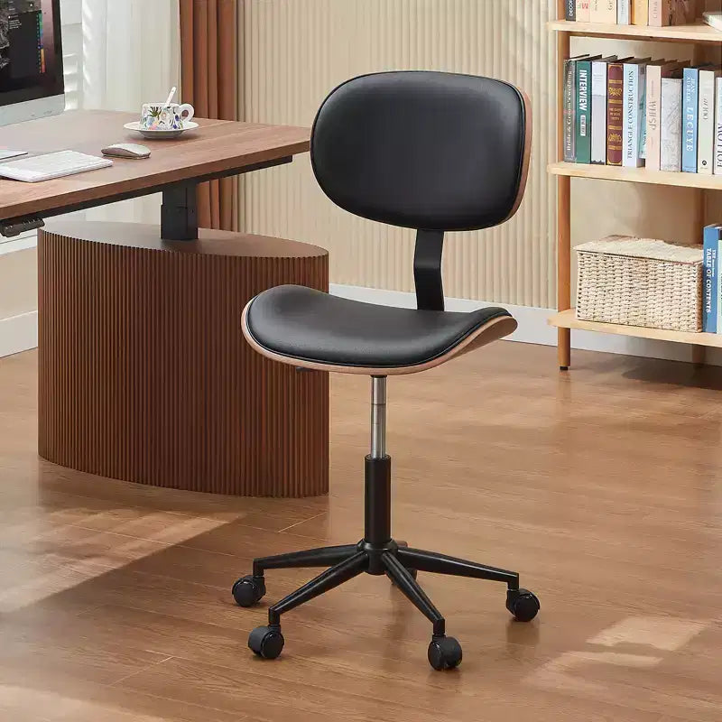 Bestier Bentwood Ergonomic Armless Home Office Desk Chair, Comfy Table Chair with Lumbar Support, PU Leather Height Adjustable Task Chair with Wheels