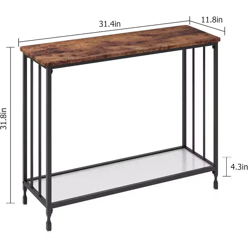 Console de 33,5 pouces de large, Table d'entrée étroite, Console étroite, Table d'appoint derrière un canapé, Table d'appoint avec étagère en verre et cadre en métal