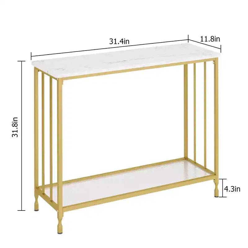 Console de 33,5 pouces de large, Table d'entrée étroite, Console étroite, Table d'appoint derrière un canapé, Table d'appoint avec étagère en verre et cadre en métal