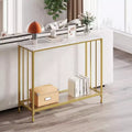 33.5in Wide Console Table, Narrow Entryway Table, Narrow Console Table, Behind Couch Table, End Table with Glass Shelf and Metal Frame