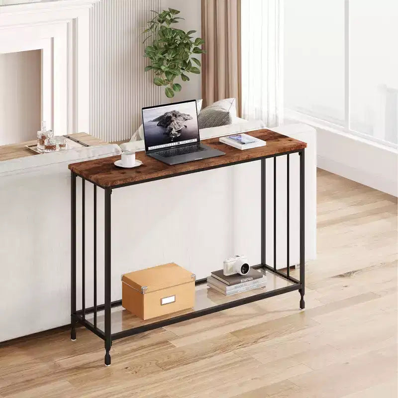 Console de 33,5 pouces de large, Table d'entrée étroite, Console étroite, Table d'appoint derrière un canapé, Table d'appoint avec étagère en verre et cadre en métal