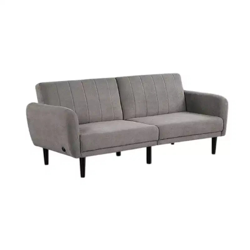 Canapé-lit futon pliant, gris clair, dossier touffeté de style rétro